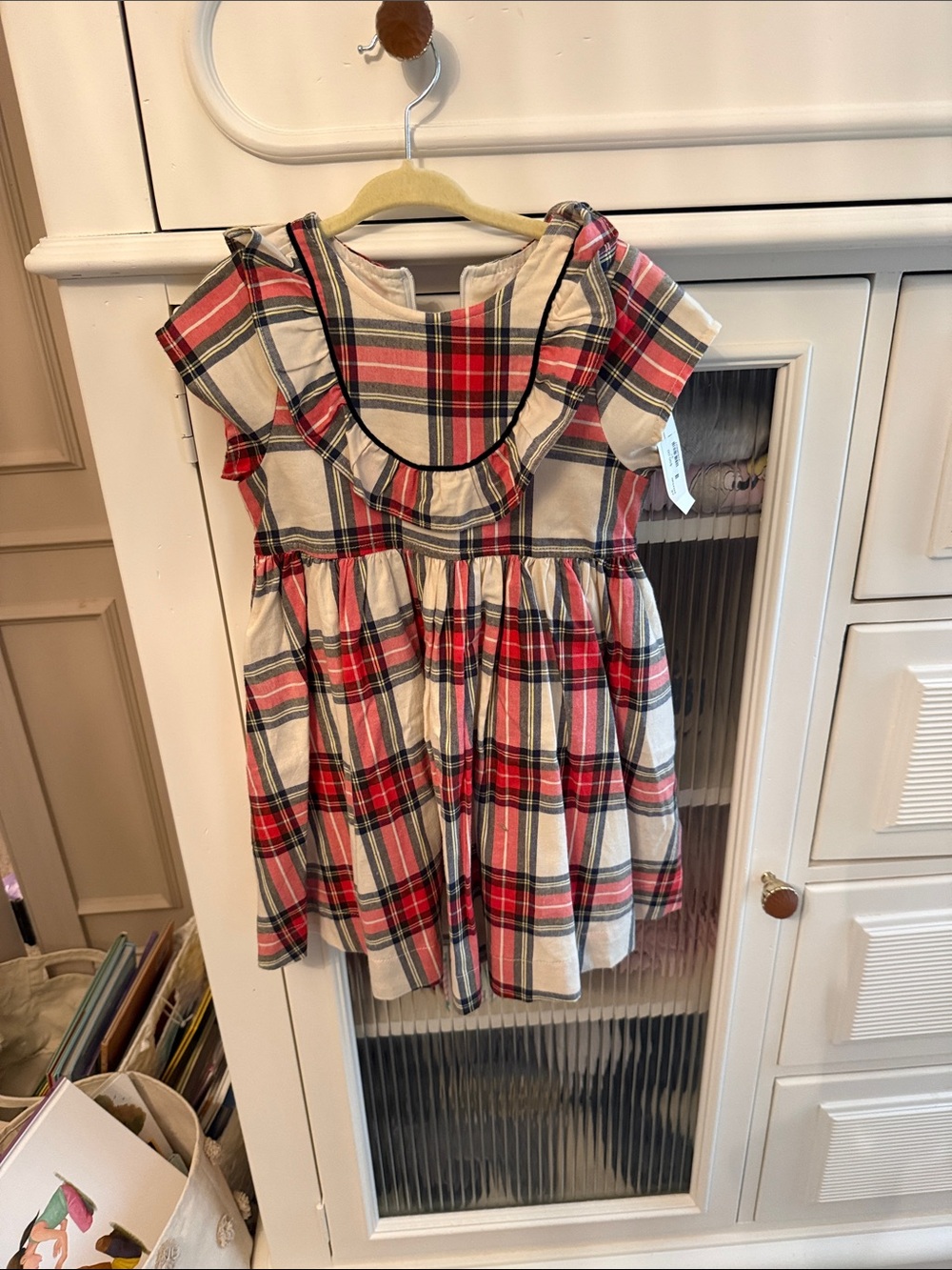 Pink Chicken Red and Cream Plaid Ruffle Dress